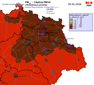 Částice PM 10 dne 3. ledna 2016